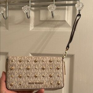 Michael Kors Beige Wristlet with Gold Studs